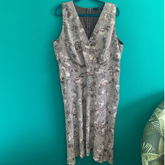 Rachel Roy Houndstooth Floral Midi Length Tea Dress 16W - Picture 2 of 10